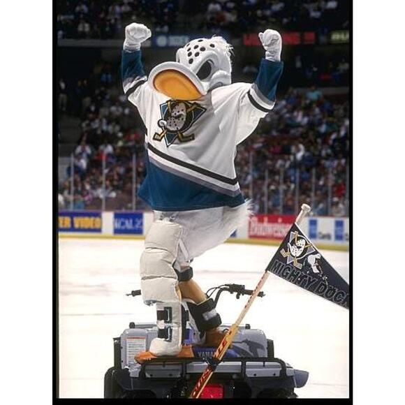 Anaheim Mighty Ducks 90s STARTER puffer LOGOS jacket S purple blk NHL hockey vtg - Picture 10 of 11